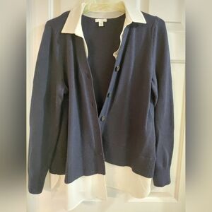 Womens Navy Button-Front Sweater